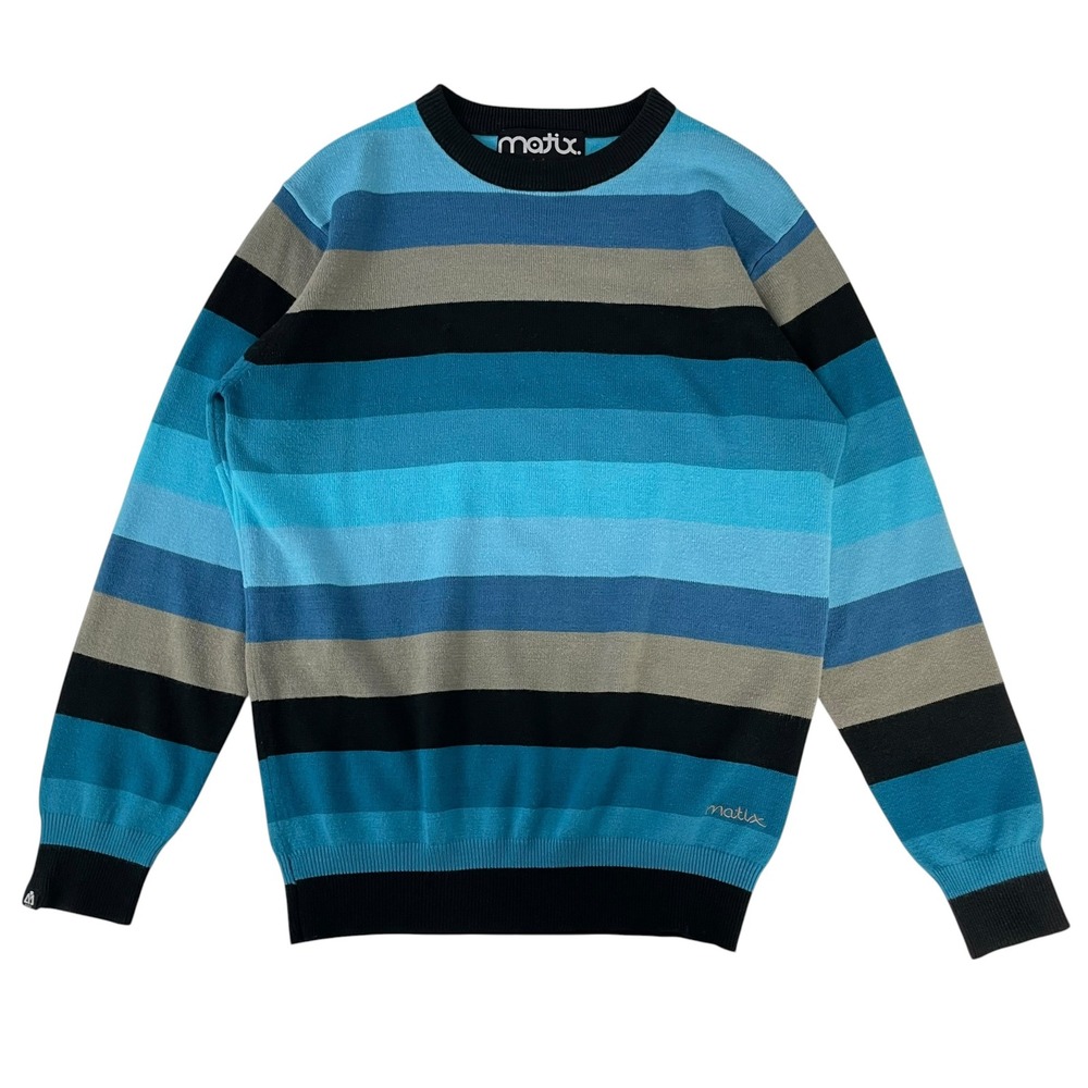 Matix Marc Johnson Sweater Men 2000s Blue Striped Skate FLAWS Retro Skater Style